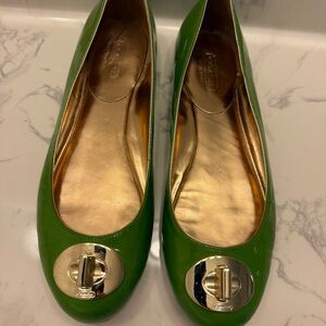 COACH Green Flats with Gold Accents